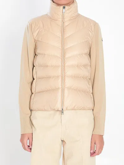 Moncler Padded Wool Cardigan In Beige