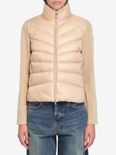 Moncler Padded Wool Cardigan In Beige