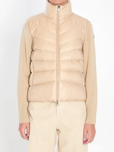 Moncler Padded Wool Cardigan In Beige