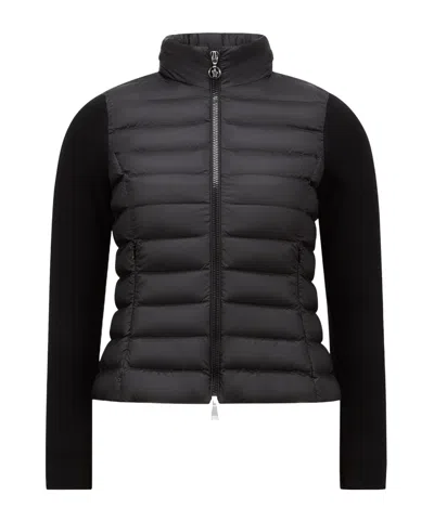 Moncler Padded Wool Cardigan In Black