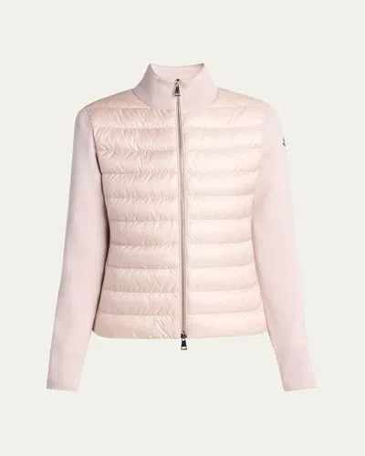Moncler Padded Wool Cardigan In Pink & Purple