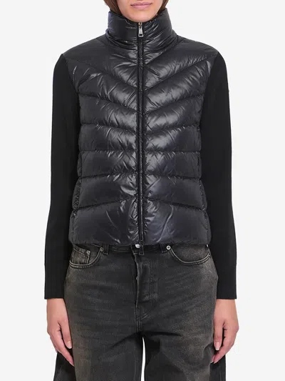 Moncler Padded Wool Cardigan In Black