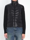 Moncler Puffer Wool Cardigan With High Collar In Black