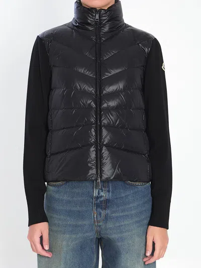 Moncler Padded Wool Cardigan In Black