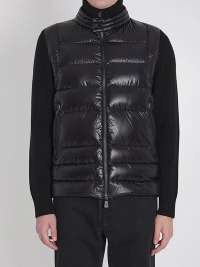 Moncler Padded Wool Cardigan In Black