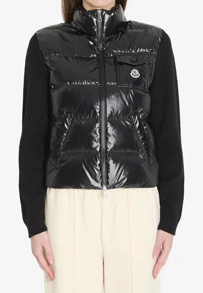 Moncler Padded Wool Cardigan In Black