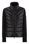 Moncler Mixed Media Wool Puffer Cardigan In Black