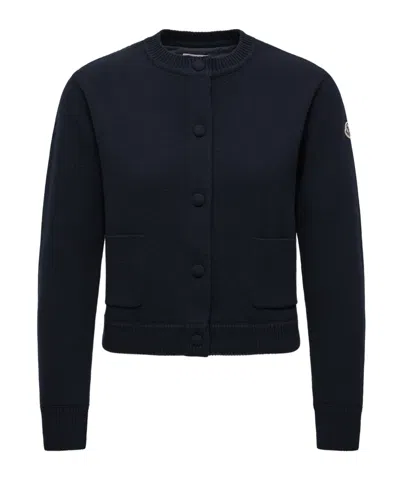 Moncler Padded Wool Cardigan In Blue