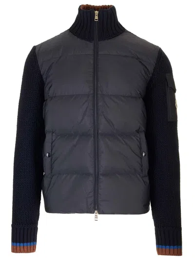 Moncler Padded Wool Cardigan In Navy