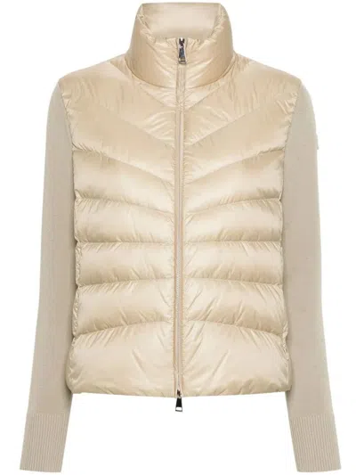 Moncler Padded Wool Cardigan Clothing In Neutral