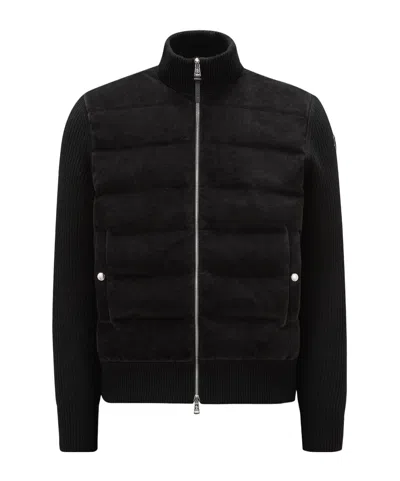 Moncler Padded Wool Cardigan Down Jacket In Black