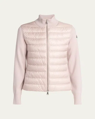 Moncler Padded Wool Cardigan In Light Pink