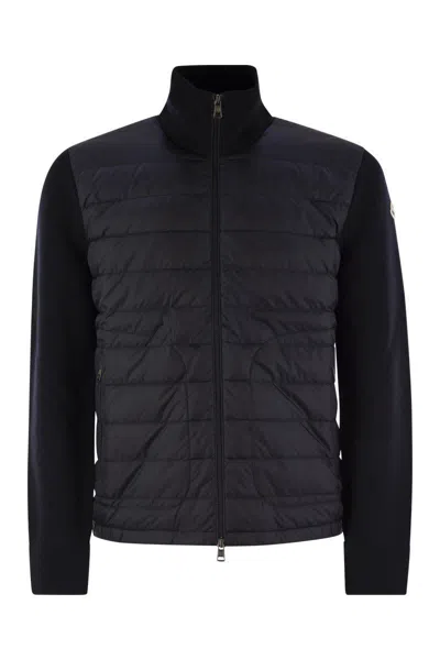 Moncler Padded Wool Cardigan In Navy