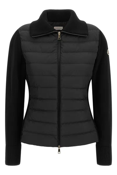 Moncler Padded Wool Cardigan In Schwarz
