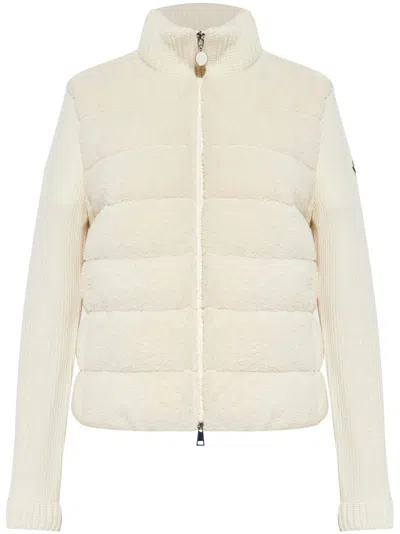 Moncler Quilted Combo Zip-front Cardigan In Natural