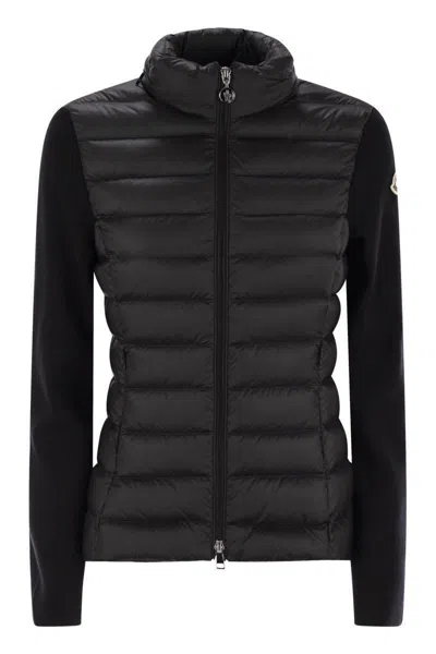 Moncler Padded Wool Cardigan With Zip In Black