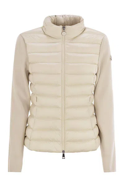 Moncler Padded Wool Cardigan With Zip In Neutral
