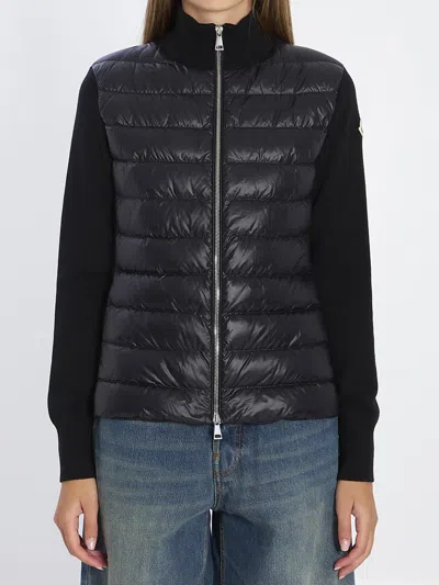 Moncler Padded Wool Cardigan With Zip In Black