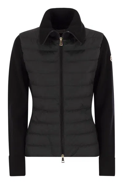 Moncler Padded Wool Cardigan With Zip In Black