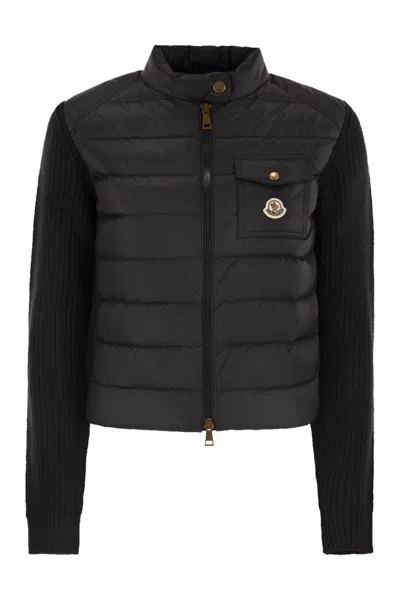 Moncler Padded Wool Cardigan With Zip In Black