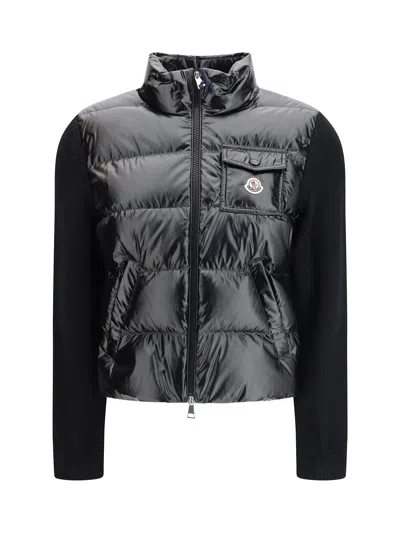 Moncler Padded Wool Cardigan With Zip In Black