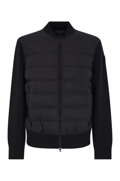 Moncler Padded Wool Cardigan With Zip In Black
