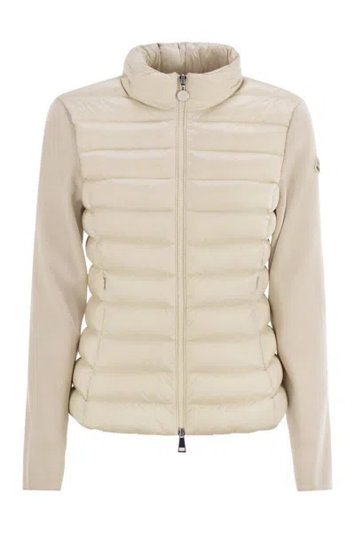 Moncler Padded Wool Cardigan With Zip In Light Beige