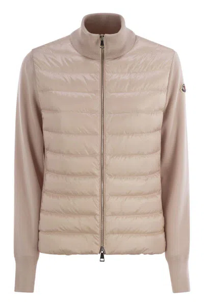 Moncler Women's Padded Wool Cardigan With Zip In Light Pink
