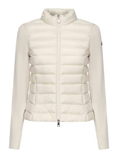 Moncler Padded Wool Cardigan With Zip In Sand