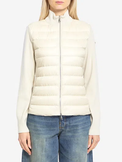 Moncler Padded Wool Cardigan With Zip In Sand