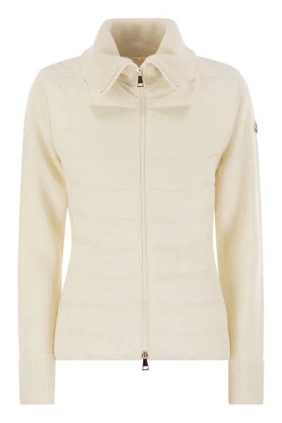 Moncler Padded Wool Cardigan With Zip In Neutral