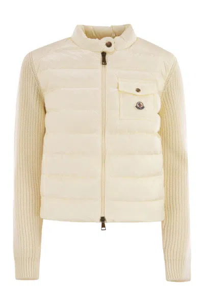 Moncler Padded Wool Cardigan With Zip In Gray