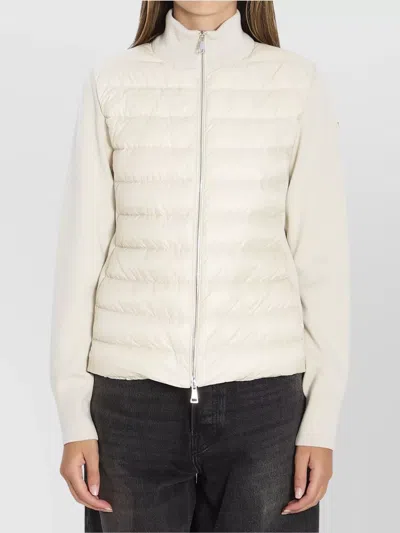 Moncler Padded Wool Cardigan Zip In Neutral