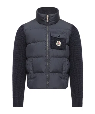Moncler Padded Wool  Cashmere Blend Zip-up Cardigan In Blue