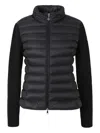 Moncler Black Quilted Cardigan With High Neck And Logo Patch On The Sleeve In Wool And Tech Fabric B In Black