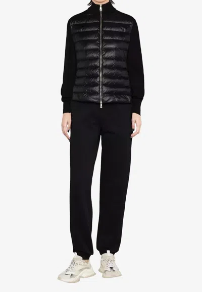 Moncler Padded Wool Knit Cardigan In Black