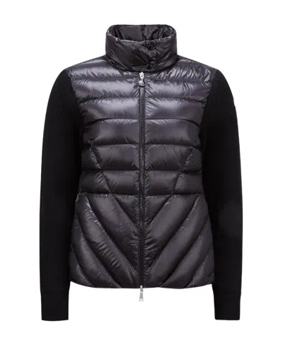 Moncler Padded Wool Spliced Cardigan In Black