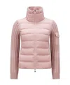 Moncler Padded Wool Spliced Cardigan In Pink
