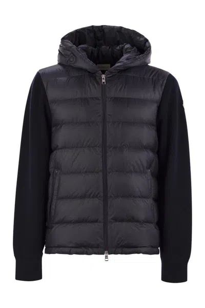 Moncler Padded Wool Sweatshirt With Hood And Zip In Black