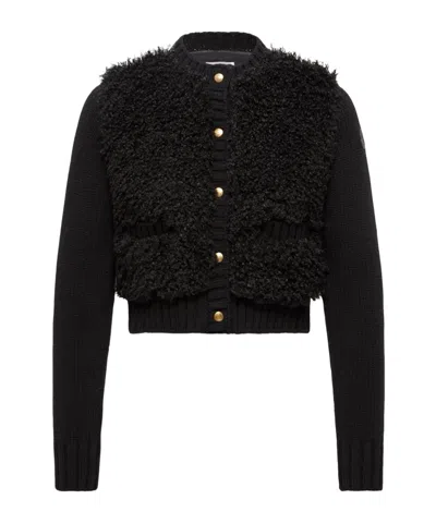 Moncler Padded Wool  Teddy Cardigan In Black