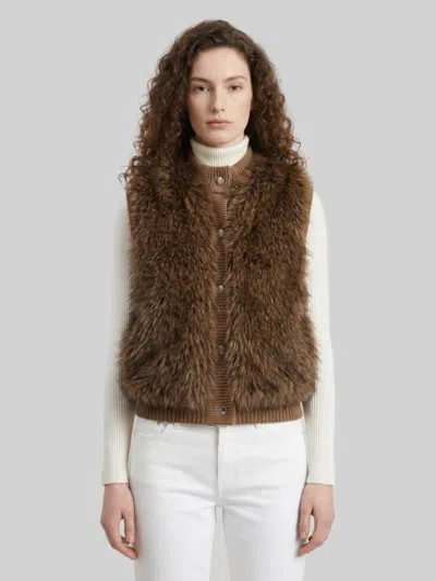 Moncler Padded Wool Vest In Brown