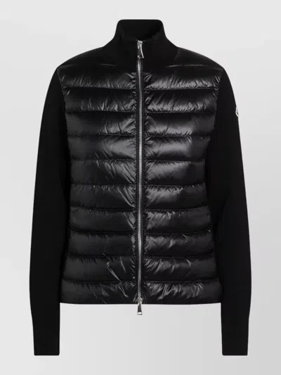 Moncler Padded Wool Zip Cardigan High Collar In Black