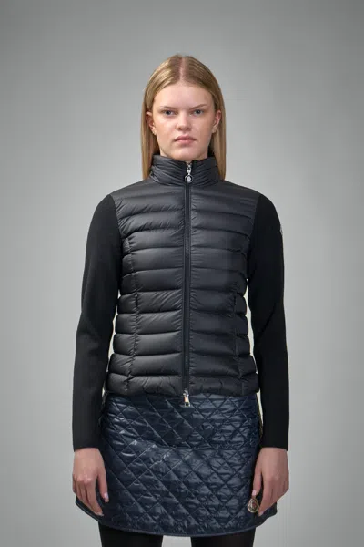 Moncler Padded Wool Zip-up Cardigan In Black