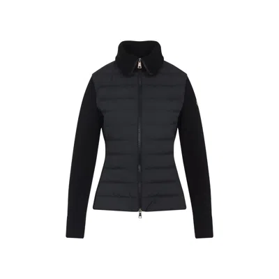 Moncler Padded Cardigan With High Collar In Black