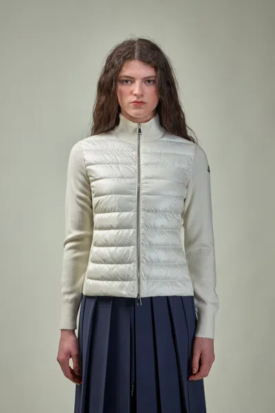 Moncler Padded Wool Zip-up Cardigan In Beige