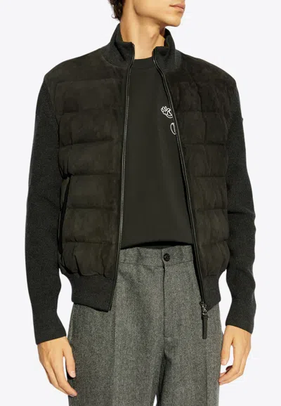Moncler Padded Wool Zip-up Cardigan In Black