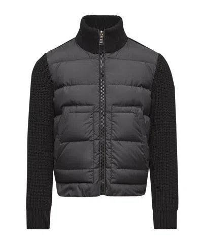 Moncler Padded Wool Zip-up Cardigan In Black