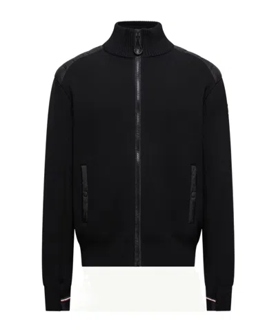 Moncler Padded Wool Zip-up Cardigan In Black