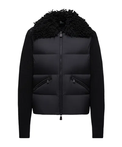 Moncler Padded Wool Zip-up Cardigan In Black