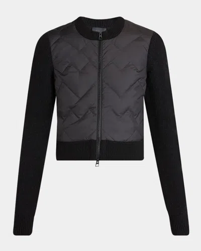 Moncler Padded Wool Zip-up Cardigan In Black